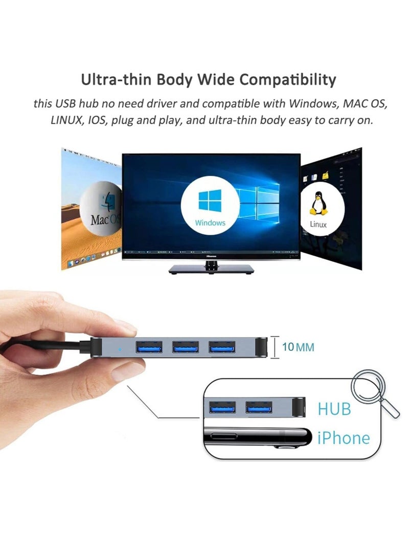 USB Hub 3.0 4-Ports USB C to USB 3.0 Splitter USB Expander Hub for MacBook Mac Pro/Mini iMac Ps4/5 Surface Pro Flash Drive Samsung HDD Mouse - Image 4